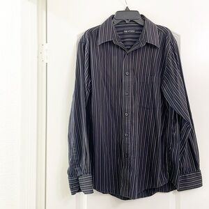MB Studio black/purple striped long sleeve button down shirt